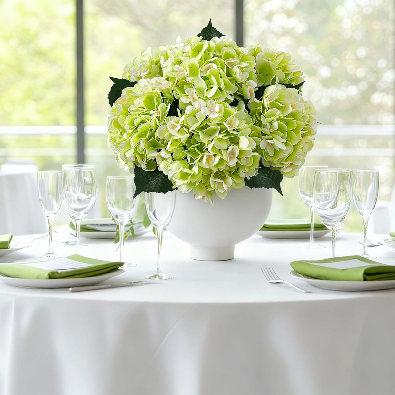 Spring Tabletop Decor – 6PCS Realistic Artificial Silk Hydrangea Flowers, Premium Fake Hydrangea Bouquets with Stems for Home, Wedding, Table, Party, Office Decor (Lig